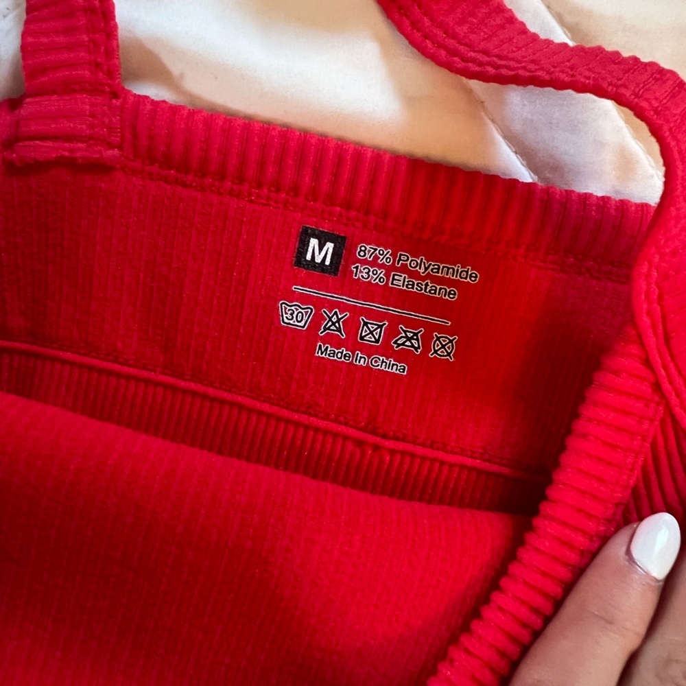Red Ribbed Crop Top - Picture 2 of 2